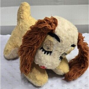 Vintage MCM Plush Sleeping Dog Cocker Spaniel Disney Lady Distressed Original